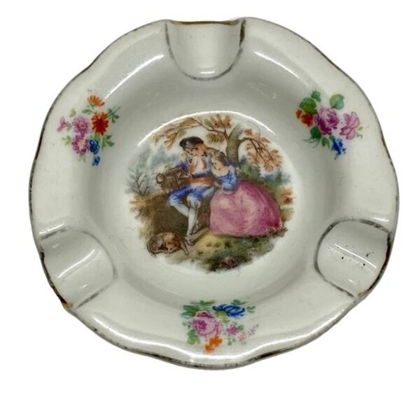 Vintage Porcelain Limoges Courting Couple Fragonard Dish Germany Ash Tray EUC - Picture 1 of 6
